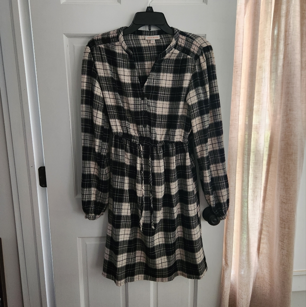 Knox Rose Black and Cream Plaid Midi Dress